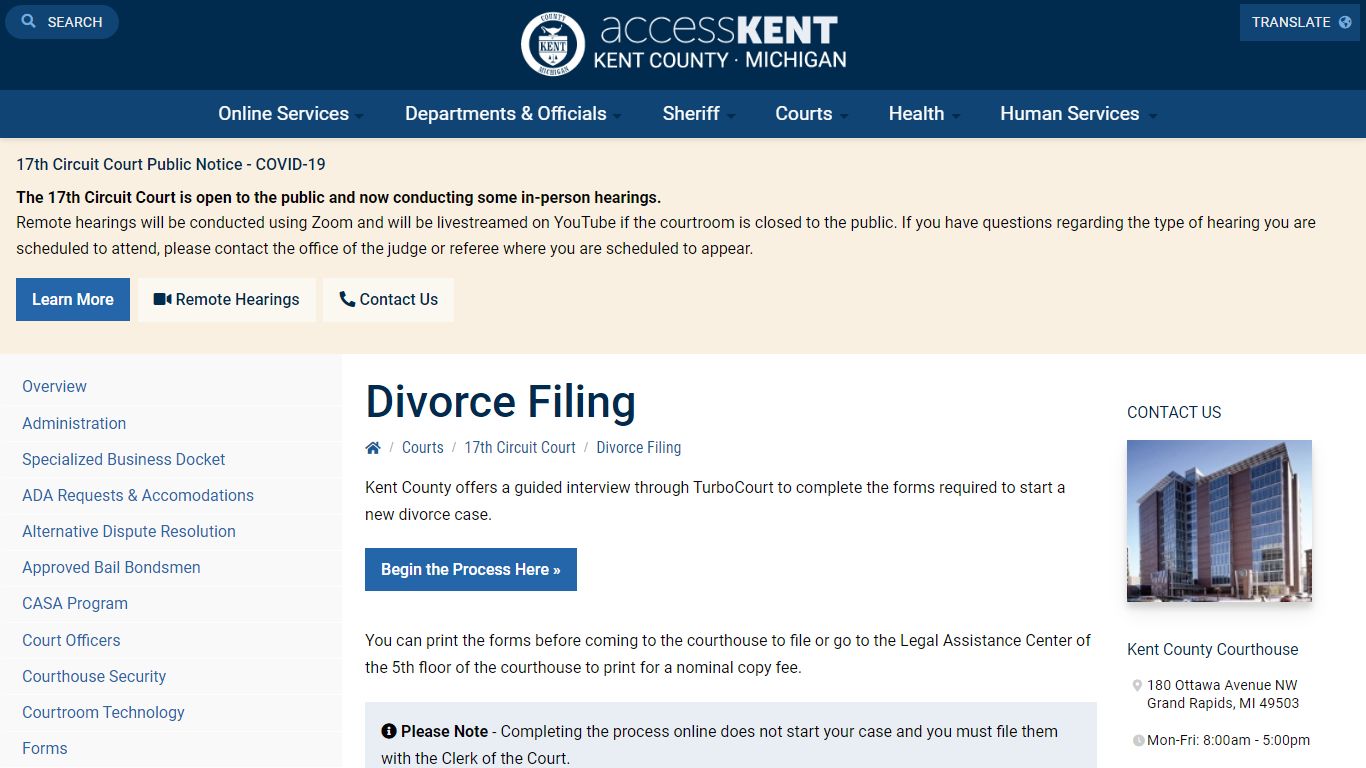 Divorce Filing - Kent County, Michigan