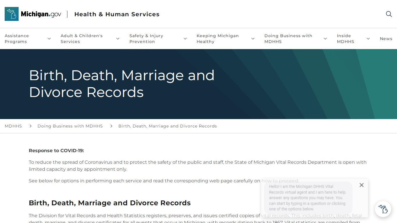 Birth, Death, Marriage and Divorce Records - Michigan